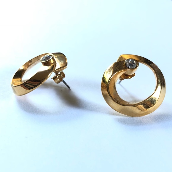 Vintage Gold tone earrings with cubic zirconia - Picture 3 of 4